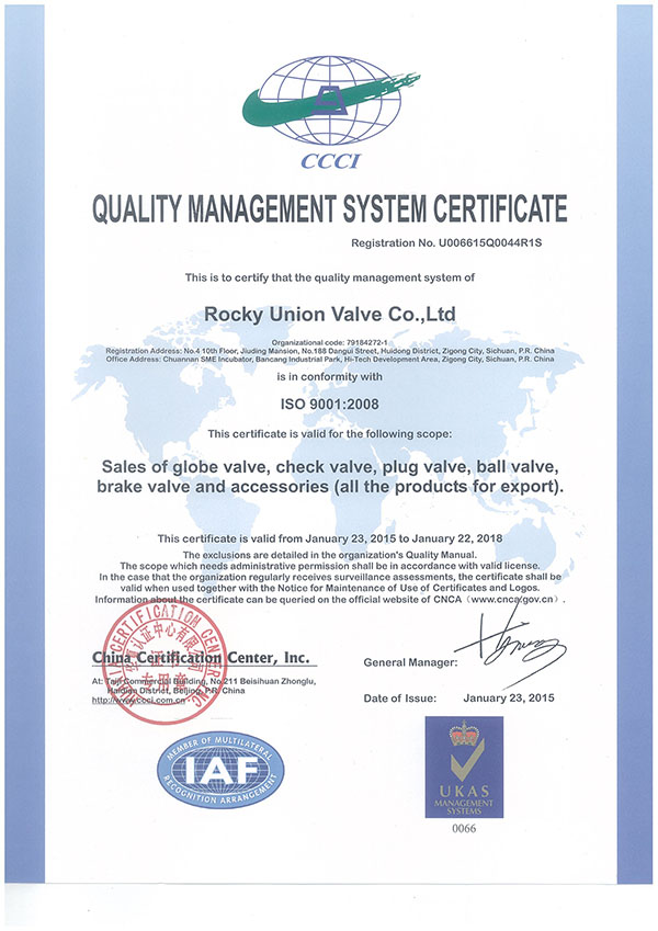 ISO 9001:2008 Quality Management System Certificate